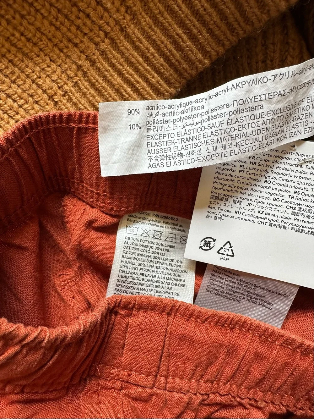 4/5 Zara Colorblock Fall Knit Sweater & 3t H&M Copper Rust Linen Blend Pants